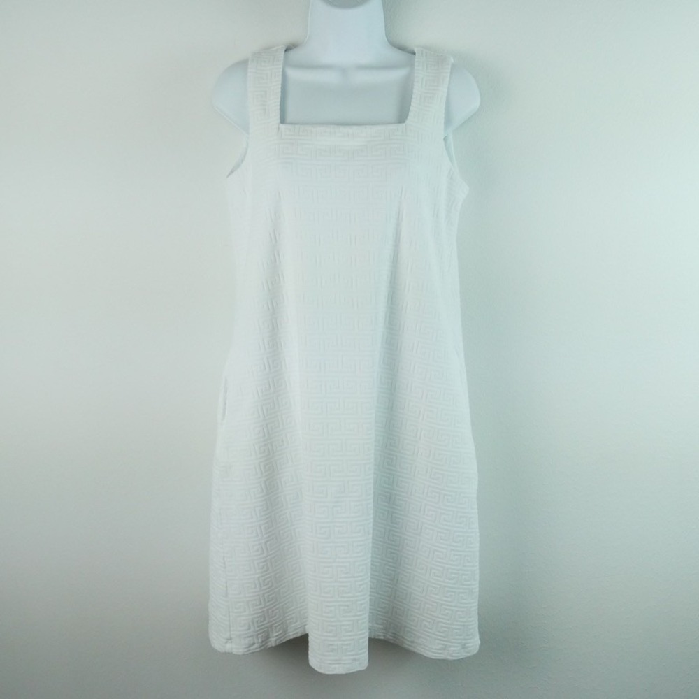 J McLaughlin White Textured Shift‎ Dress Square Neck Small Preppy Coastal Beach